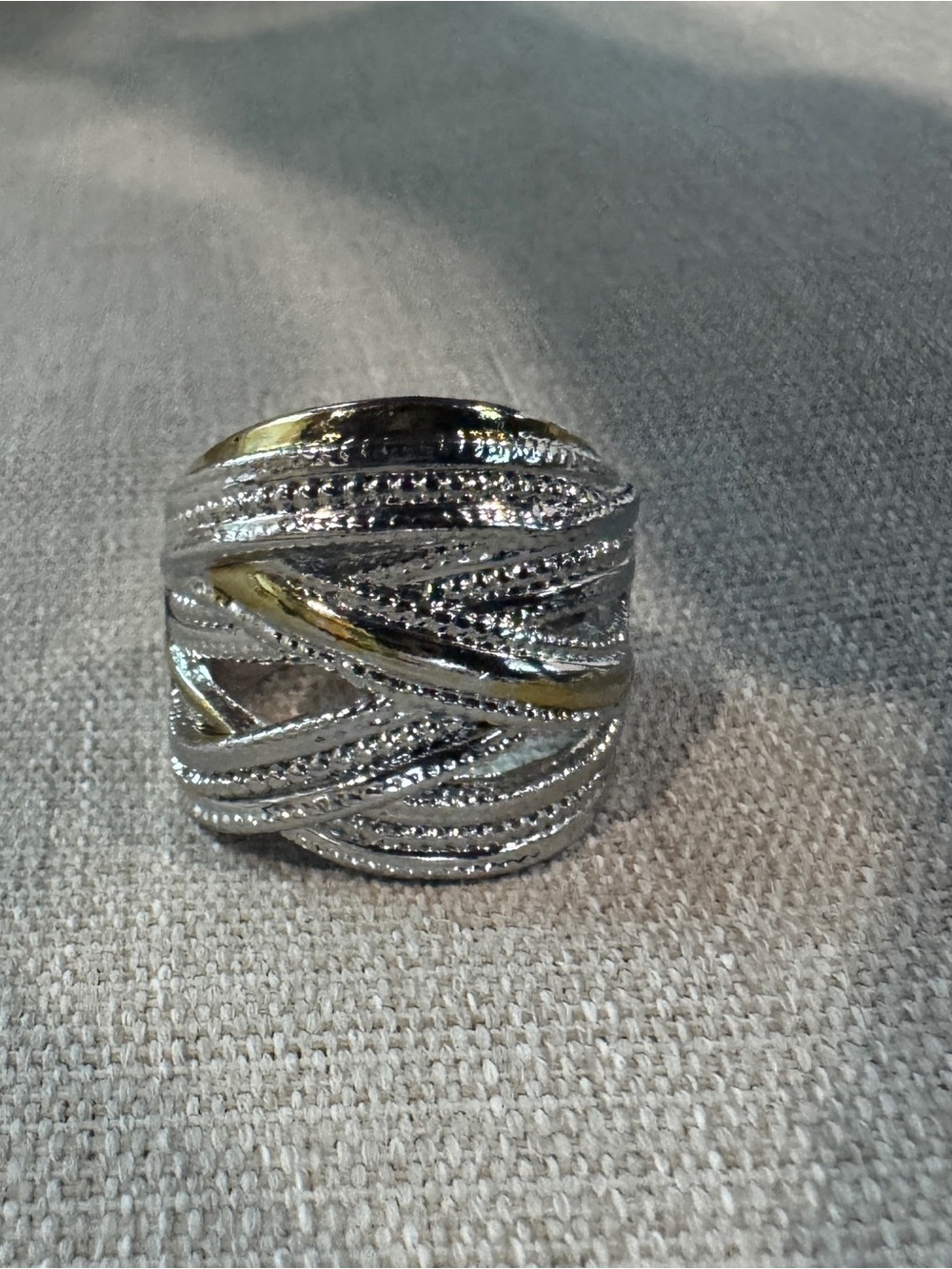 Elegant Multi-Band Silver Ring with Pavé Accents - Picture 3 of 3